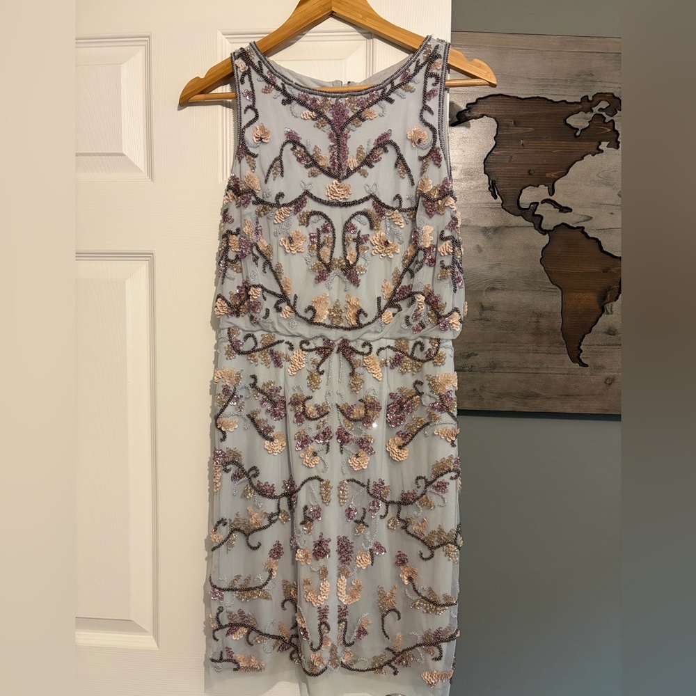 Adrianna Papell Sleeveless Beaded and Sequin Blouson Cocktail Dress (Size 2)